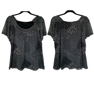 APT. 9 Women’s Top Monochromatic Print Black White Bead Accent‎ Bell Sleeve XLP